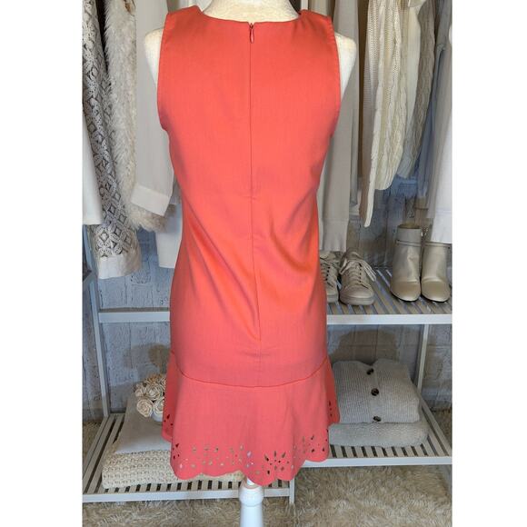 Loft Women's Size 0 Petite Women's Coral Pink Laser Cut Hem Sheath Dress #0426 - Picture 6 of 10